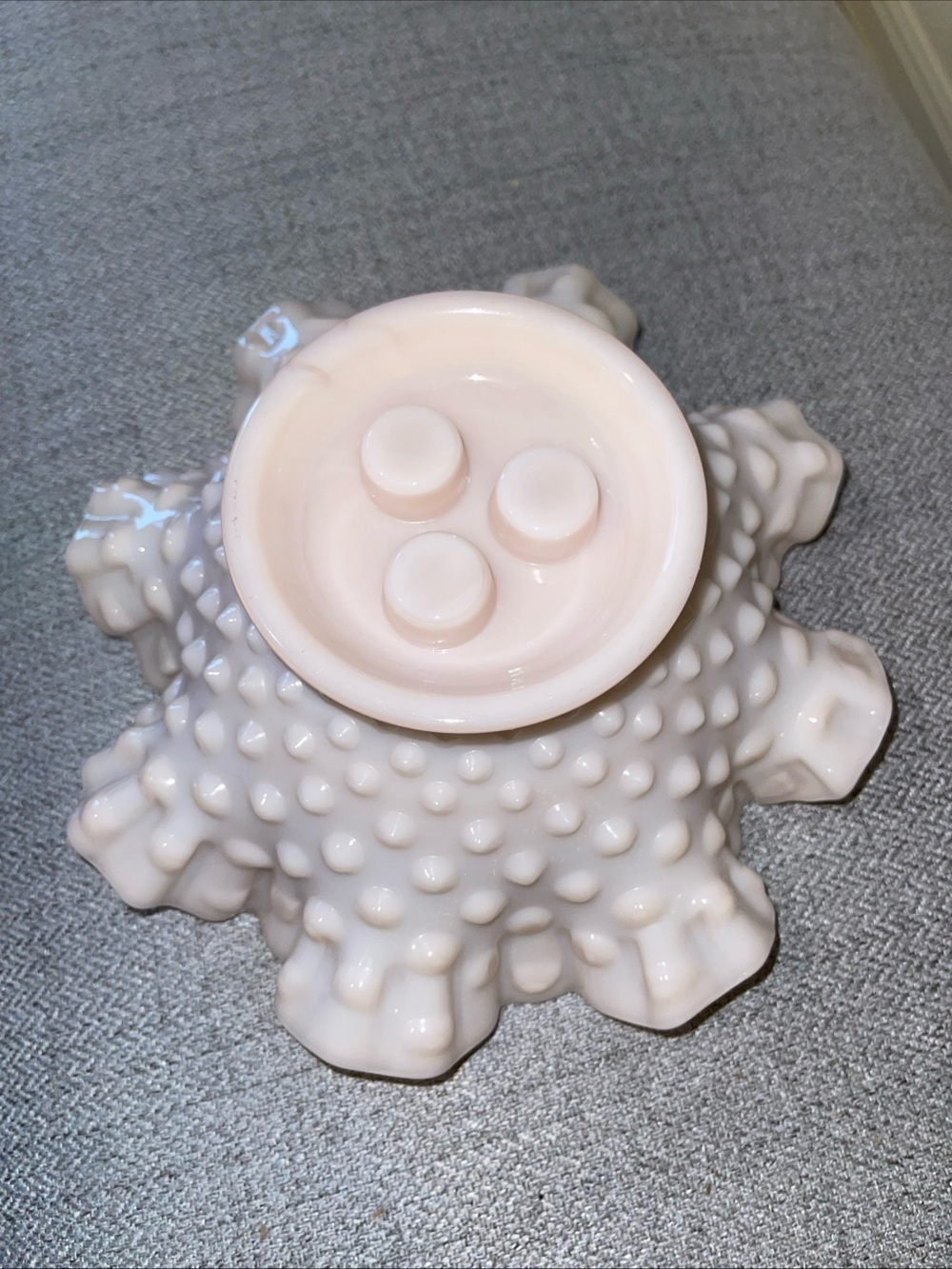 Fenton Hobnail Triple Epergne Vase in Pink Milk Glass - Picture 10 of 10